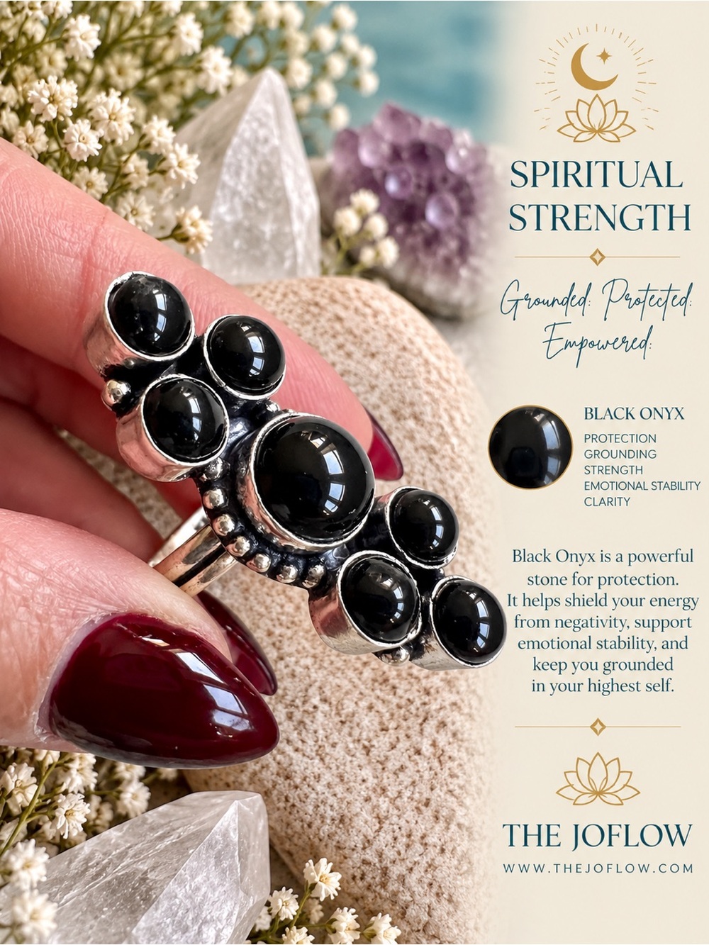 925 Spiritual Protection Huge Multi Stone ONYX Ring 8.25